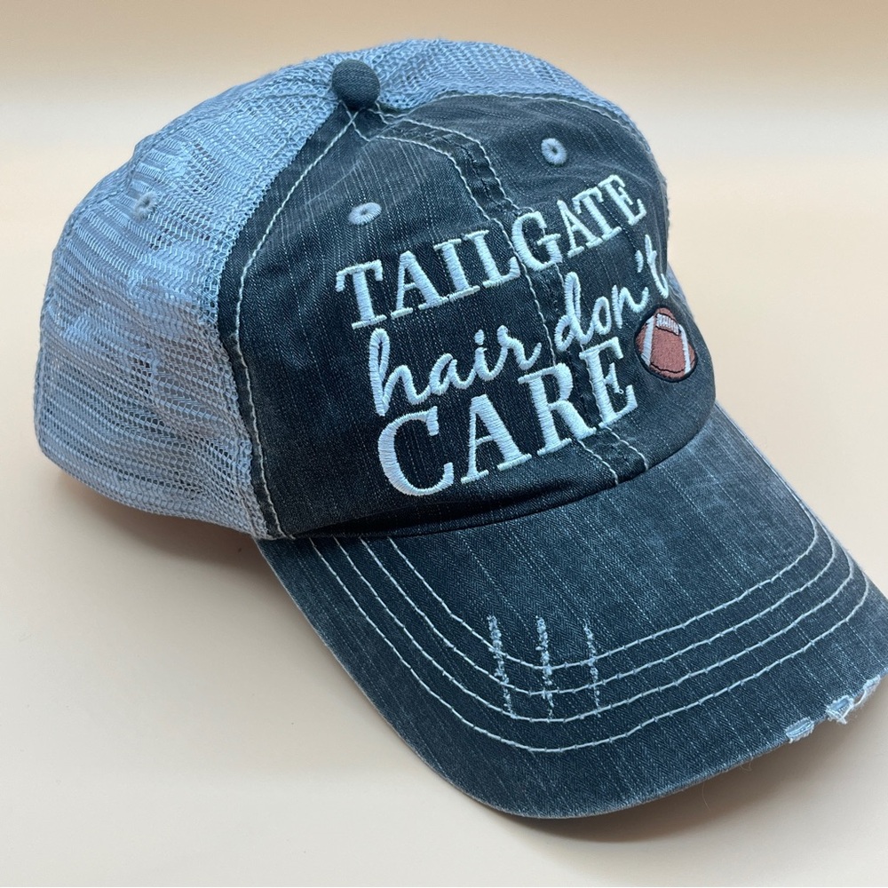 Tailgate Hair Don’t Care Hat Distressed Mesh Trucker Cap Women’s Adjustable